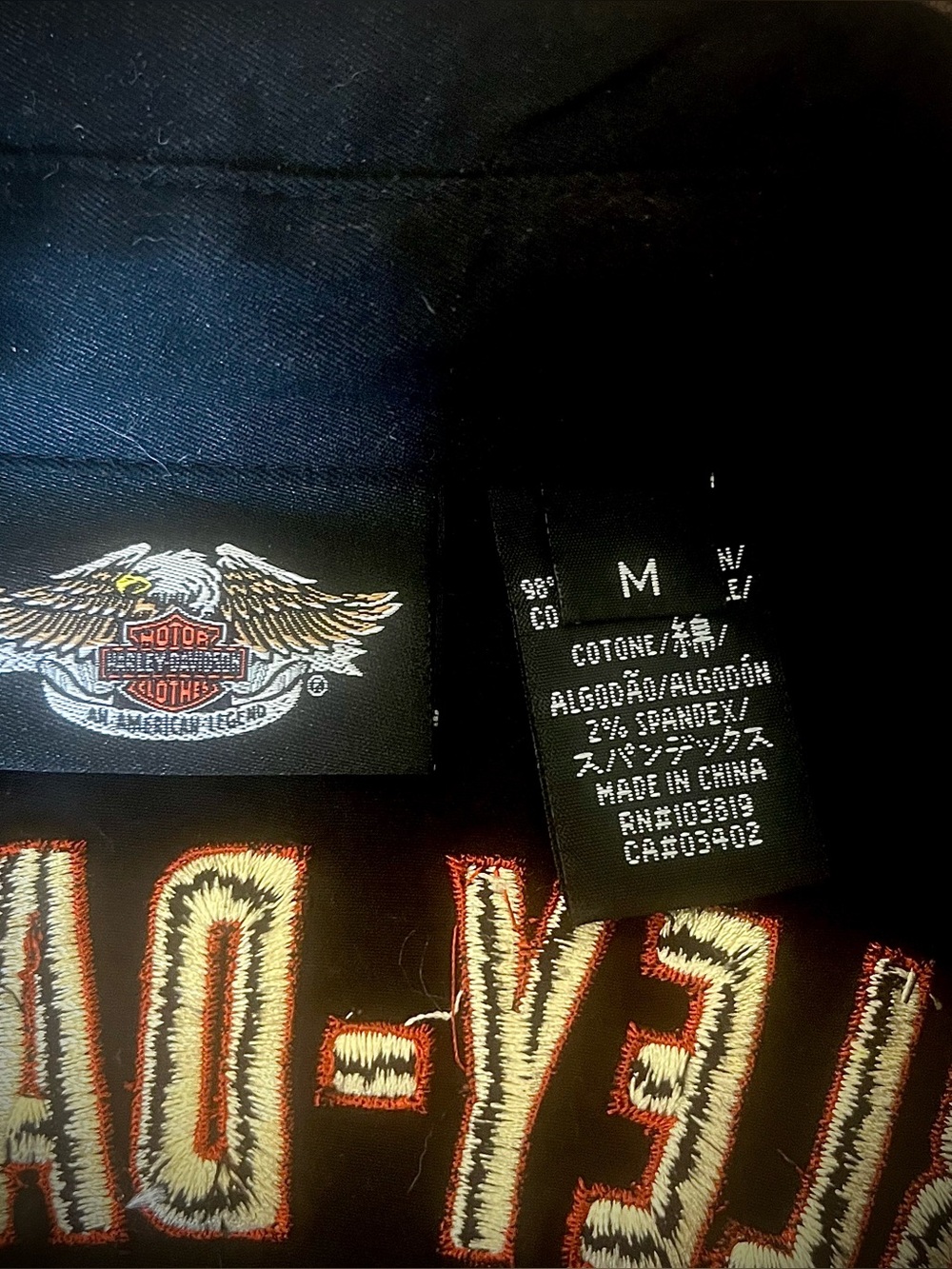 Black & Orange embroidered stretchy Harley Davidson zip front shirt M 2009 - Picture 7 of 9